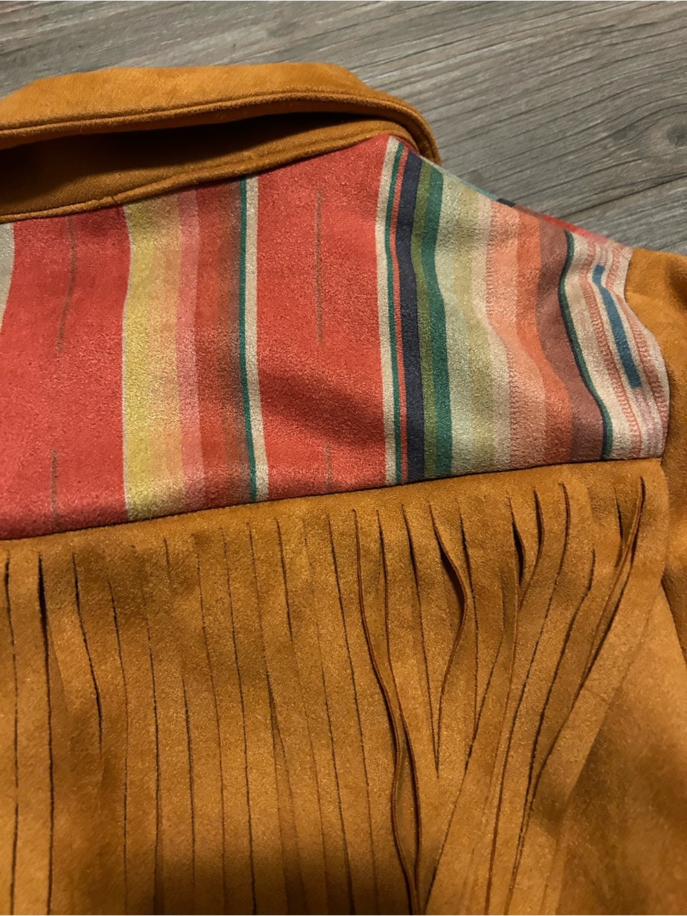 Fringed Suede (Like) Western Jacket in Tan with Multicolor Yoke Fashion Express - Picture 5 of 14